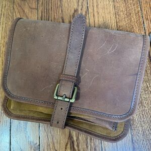 Leather Pouch with Belt Closure Rawhyd Suede Camel For Tobacco Tools Art Drawing